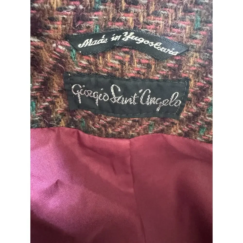 VTG Giorgio Sant’Angelo Plaid Tweed Wool Blazer Jacket Sz 14 Brown/Red Academia